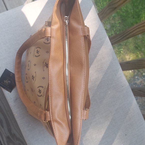 Beverly Hills Polo Club Tan Signature Monogram Faux Leather Tote Bag - Picture 10 of 14